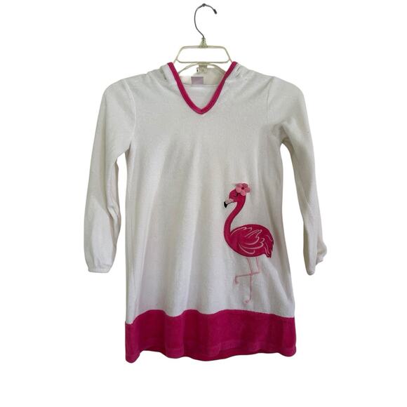 Gymboree Girl White Pink Terry Cloth Flamingo Swimsuit Coverup Size M(7-8) - Picture 1 of 10